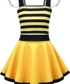 Girls Bumble Beei Dress for Kids Animal Dress Summer Square Neck Flounce Hem Casual Dress - 1