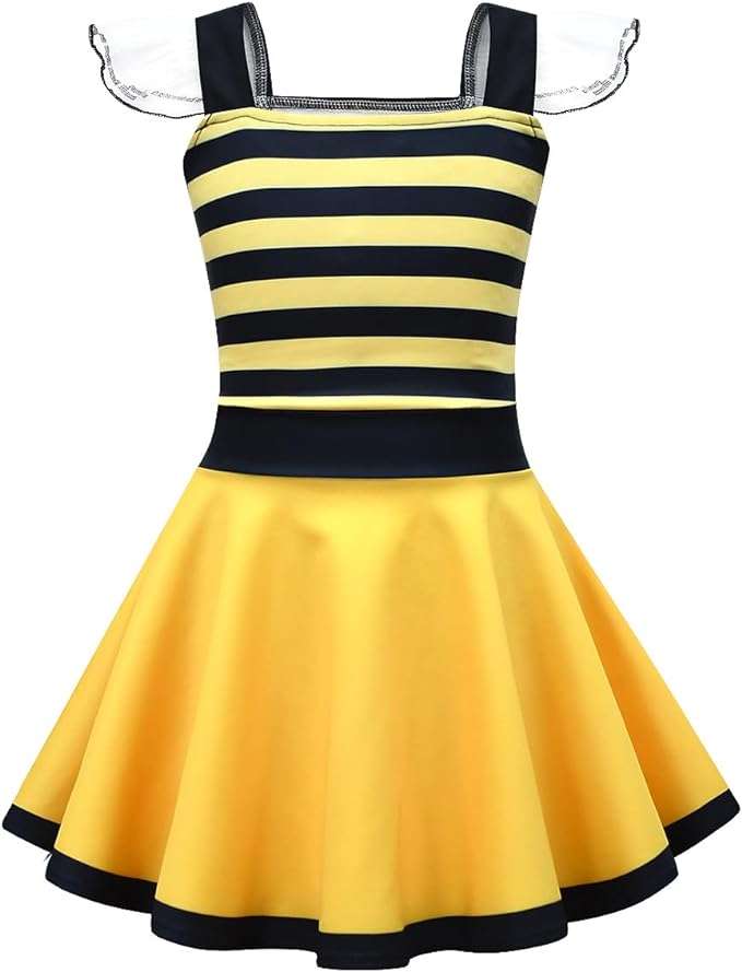Girls Bumble Beei Dress for Kids Animal Dress Summer Square Neck Flounce Hem Casual Dress - 1