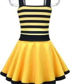 Girls Bumble Beei Dress for Kids Animal Dress Summer Square Neck Flounce Hem Casual Dress - 2