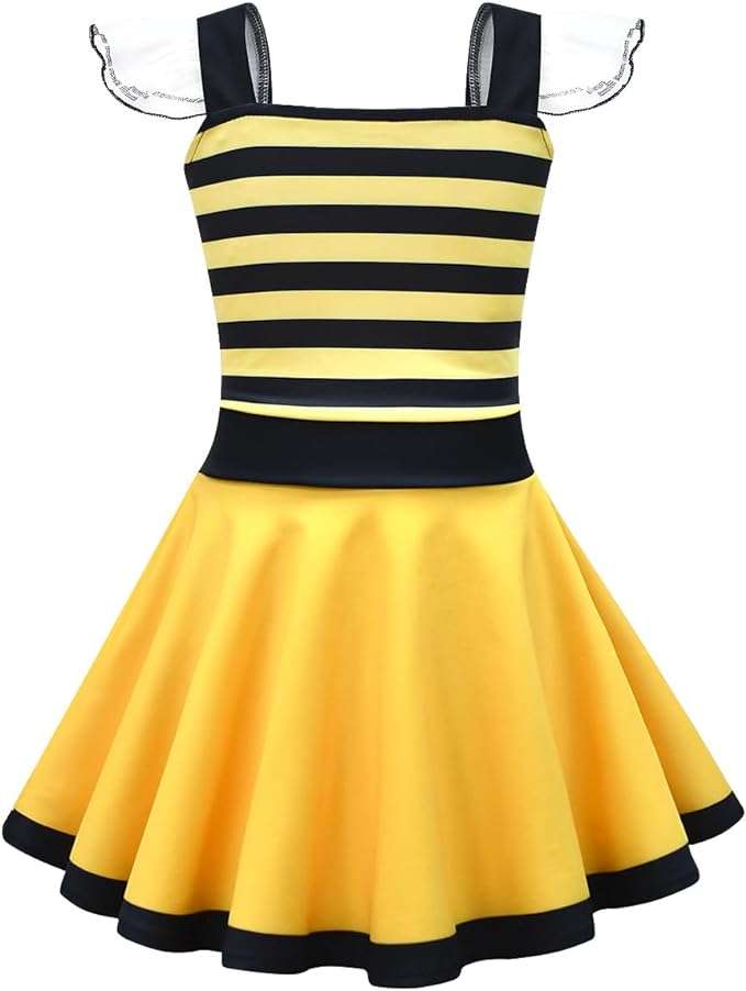 Girls Bumble Beei Dress for Kids Animal Dress Summer Square Neck Flounce Hem Casual Dress - 2