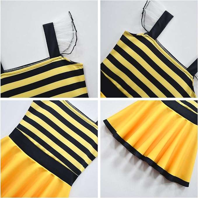Girls Bumble Beei Dress for Kids Animal Dress Summer Square Neck Flounce Hem Casual Dress - 3