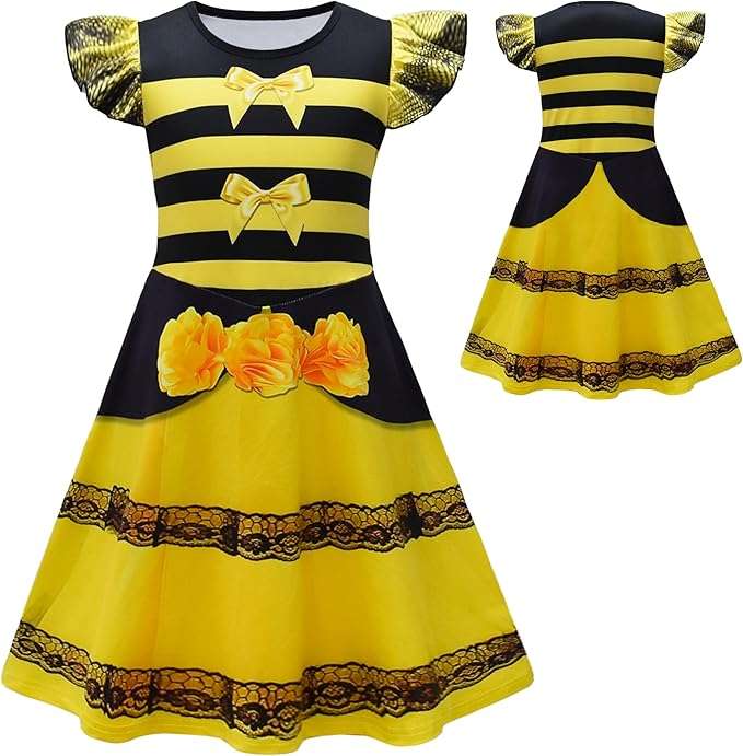 Girls Honeybee Dress Bee Costume Birthday Party Dress Halloween Cosplay Outfits - 6