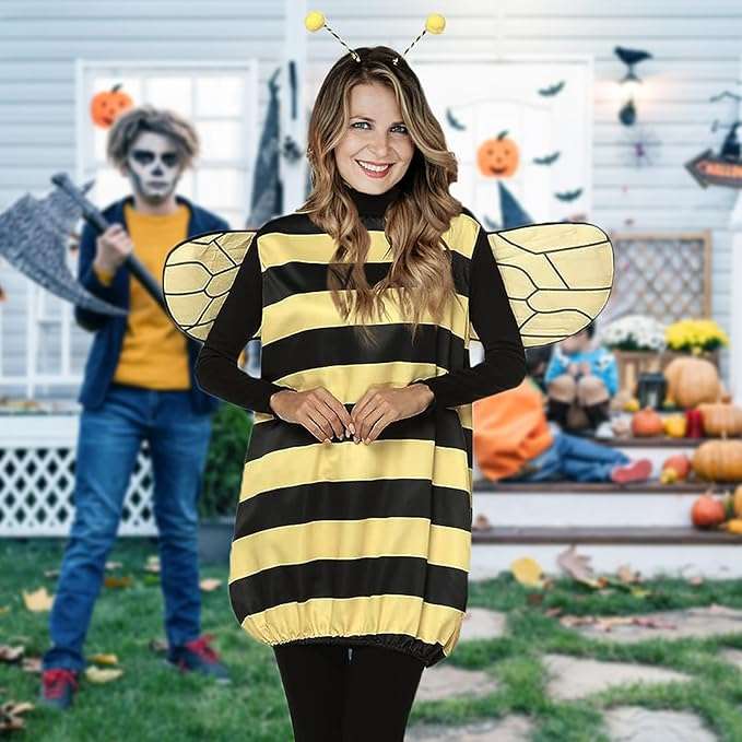 Bee Costume Adult Halloween Bee Costume with Headband Jacket Wings Leggings for Halloween Theme Party - 3