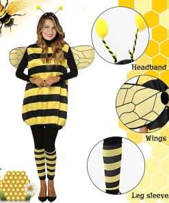Bee Costume Adult Halloween Bee Costume with Headband Jacket Wings Leggings for Halloween Theme Party - 4