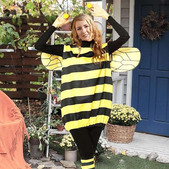 Bee Costume Adult Halloween Bee Costume with Headband Jacket Wings Leggings for Halloween Theme Party - 5