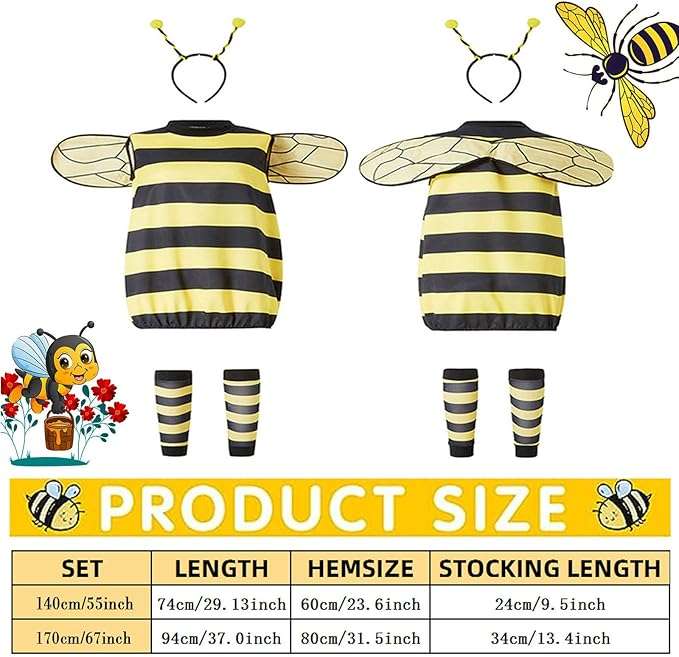 Bee Costume Adult Halloween Bee Costume with Headband Jacket Wings Leggings for Halloween Theme Party - 6