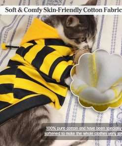 Dog Bee Costume Outfit Bumblebee Hoodie Cat Clothes Funny Dog Hooded Coat for Pet Small Medium Dogs Puppy Chihuahua Yorkie Halloween Party Cosplay, Black and Yellow - 3