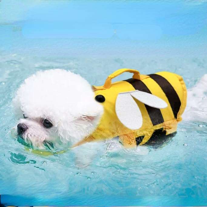 Dog Life Jacket Shark Life Vest with Rescue Handle Cute Bees Costume Girl Adjustable High Buoyancy Swimwear for Small Medium Large Dogs Boy Swimsuit Clothes for Pets - 4