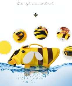 Dog Life Jacket Shark Life Vest with Rescue Handle Cute Bees Costume Girl Adjustable High Buoyancy Swimwear for Small Medium Large Dogs Boy Swimsuit Clothes for Pets - 5