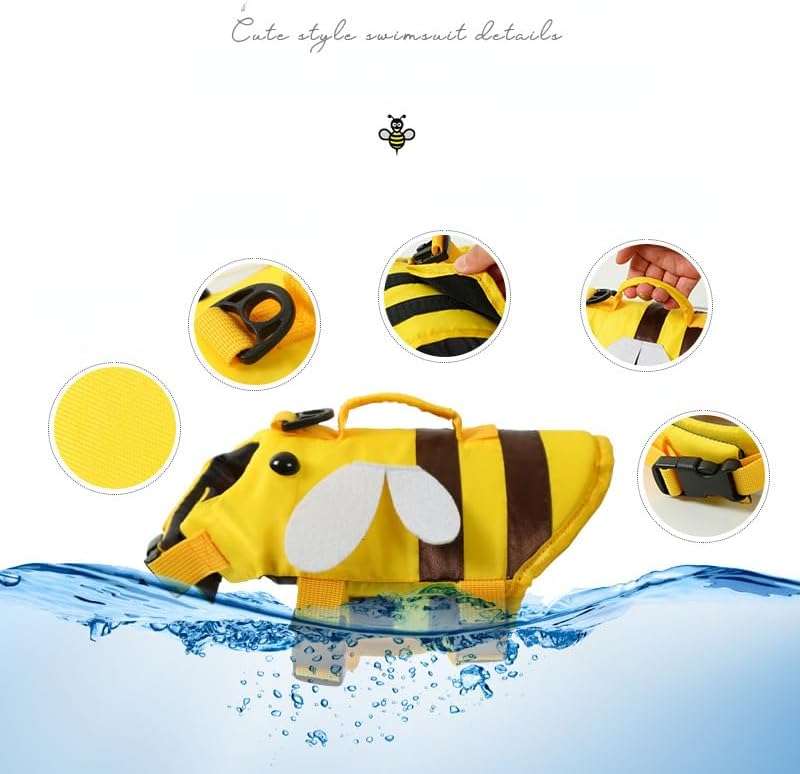 Dog Life Jacket Shark Life Vest with Rescue Handle Cute Bees Costume Girl Adjustable High Buoyancy Swimwear for Small Medium Large Dogs Boy Swimsuit Clothes for Pets - 5