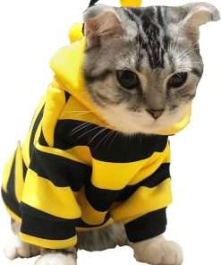 Funny Dog Hoodies Sweatshirt Holiday Cat Sweater Warm Dog Clothes for Small Dog Yellow Cat Outfit Puppy Hooded Coat Pet Bee Costume for Halloween Christmas - 1