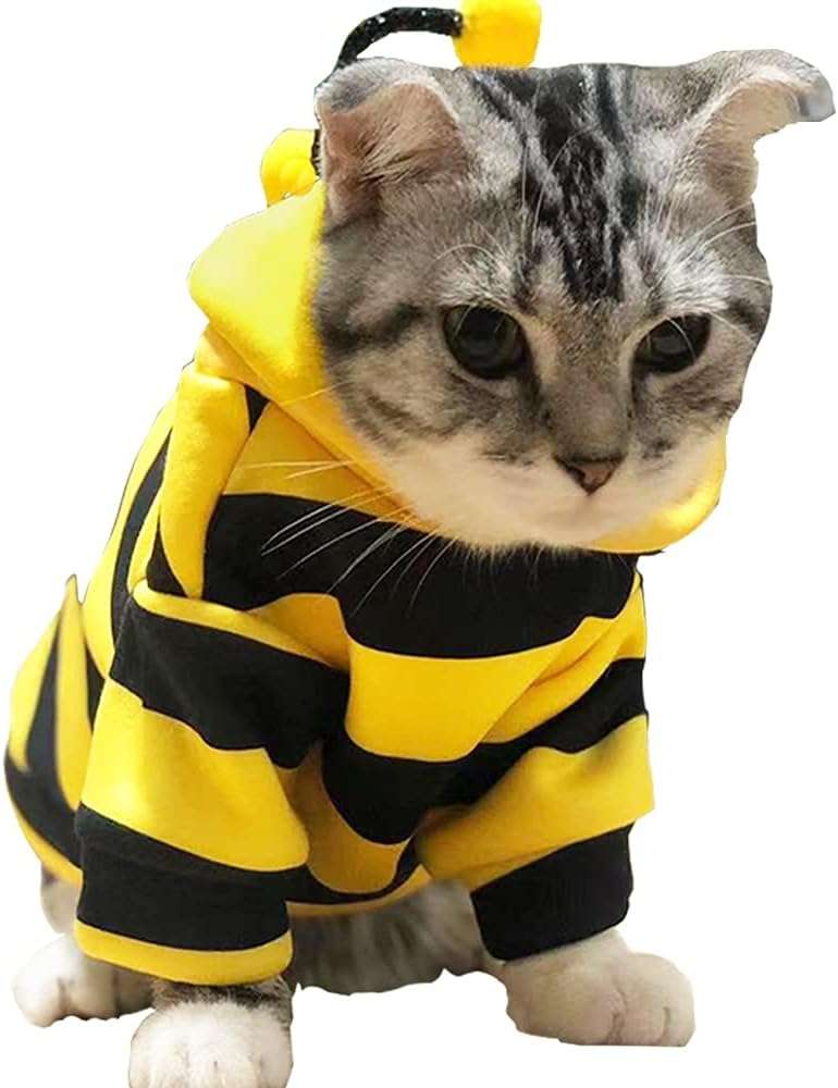 Funny Dog Hoodies Sweatshirt Holiday Cat Sweater Warm Dog Clothes for Small Dog Yellow Cat Outfit Puppy Hooded Coat Pet Bee Costume for Halloween Christmas - 1