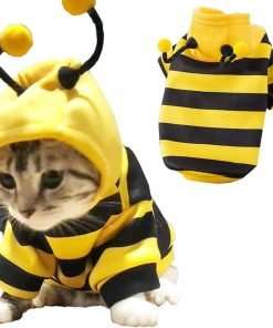 Funny Dog Hoodies Sweatshirt Holiday Cat Sweater Warm Dog Clothes for Small Dog Yellow Cat Outfit Puppy Hooded Coat Pet Bee Costume for Halloween Christmas - 2
