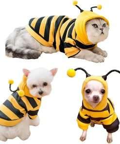 Funny Dog Hoodies Sweatshirt Holiday Cat Sweater Warm Dog Clothes for Small Dog Yellow Cat Outfit Puppy Hooded Coat Pet Bee Costume for Halloween Christmas - 4