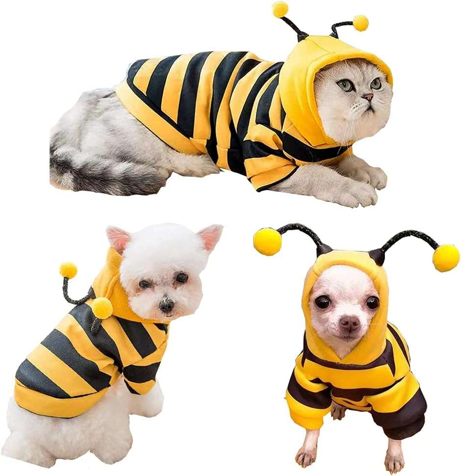 Funny Dog Hoodies Sweatshirt Holiday Cat Sweater Warm Dog Clothes for Small Dog Yellow Cat Outfit Puppy Hooded Coat Pet Bee Costume for Halloween Christmas - 4