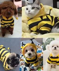 Funny Dog Hoodies Sweatshirt Holiday Cat Sweater Warm Dog Clothes for Small Dog Yellow Cat Outfit Puppy Hooded Coat Pet Bee Costume for Halloween Christmas - 7