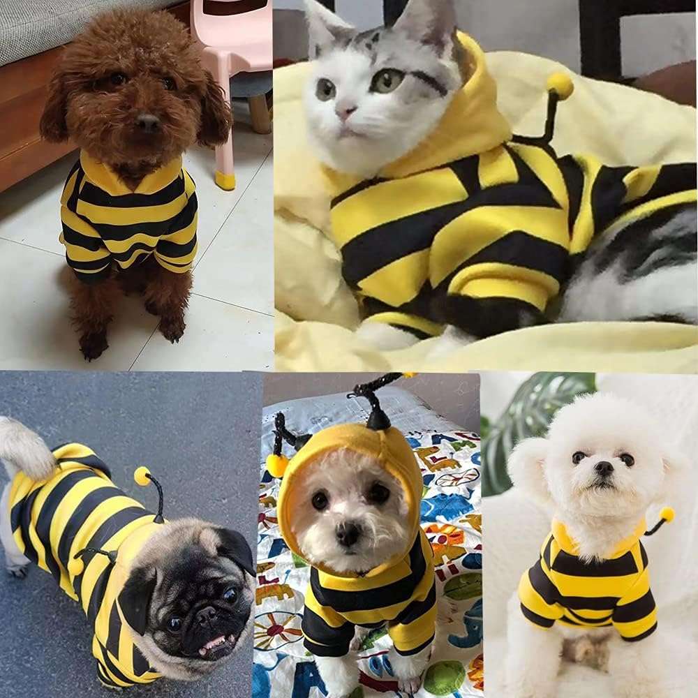 Funny Dog Hoodies Sweatshirt Holiday Cat Sweater Warm Dog Clothes for Small Dog Yellow Cat Outfit Puppy Hooded Coat Pet Bee Costume for Halloween Christmas - 7