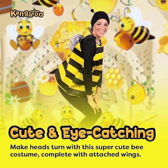 Kangaroo Bumble Bee Costume with Head Piece Cute and Adjustable Halloween Costume Girls and Boys for Theme or Costume Party - 3