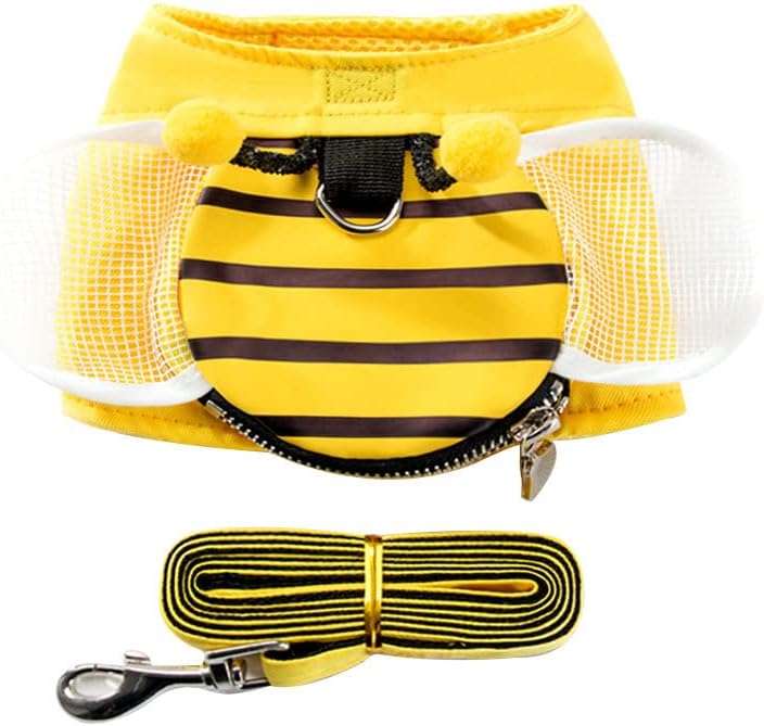 Little Bee Cute cat Leash Vest-Style cat Rope Walking cat Anti Breaking Loose Adjustable Out pet leashing Device (Mesh Wings (with Zipper), XL) Yellow - 1