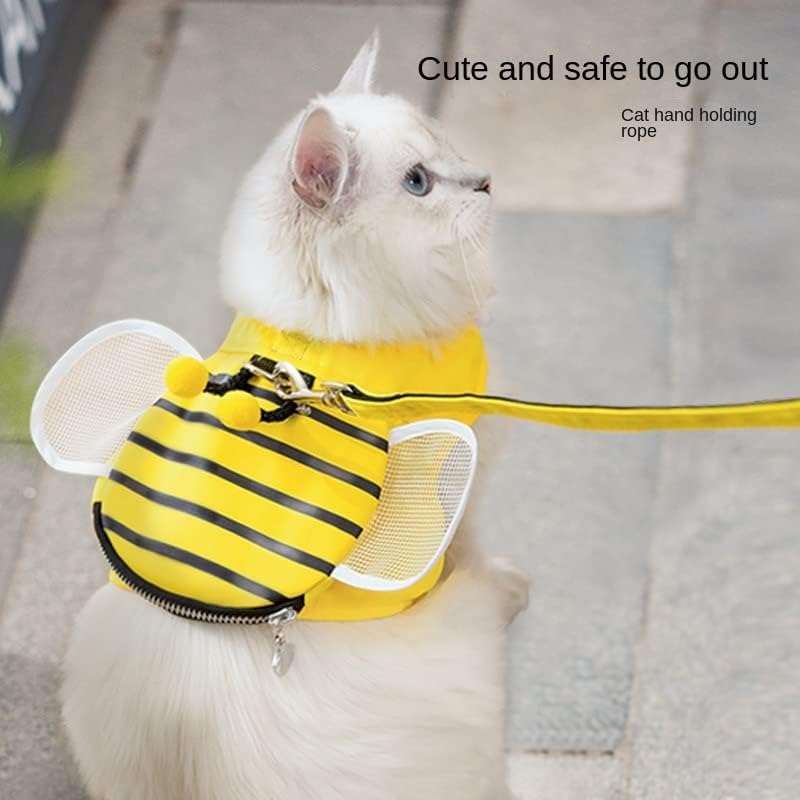 Little Bee Cute cat Leash Vest-Style cat Rope Walking cat Anti Breaking Loose Adjustable Out pet leashing Device (Mesh Wings (with Zipper), XL) Yellow - 4
