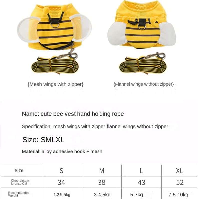 Little Bee Cute cat Leash Vest-Style cat Rope Walking cat Anti Breaking Loose Adjustable Out pet leashing Device (Mesh Wings (with Zipper), XL) Yellow - 9