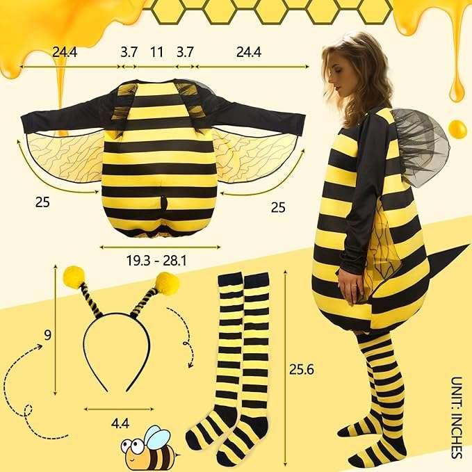 MCJC Bumblebee Adult Costume, Funny Halloween Costume, Women's Size Medium - 4