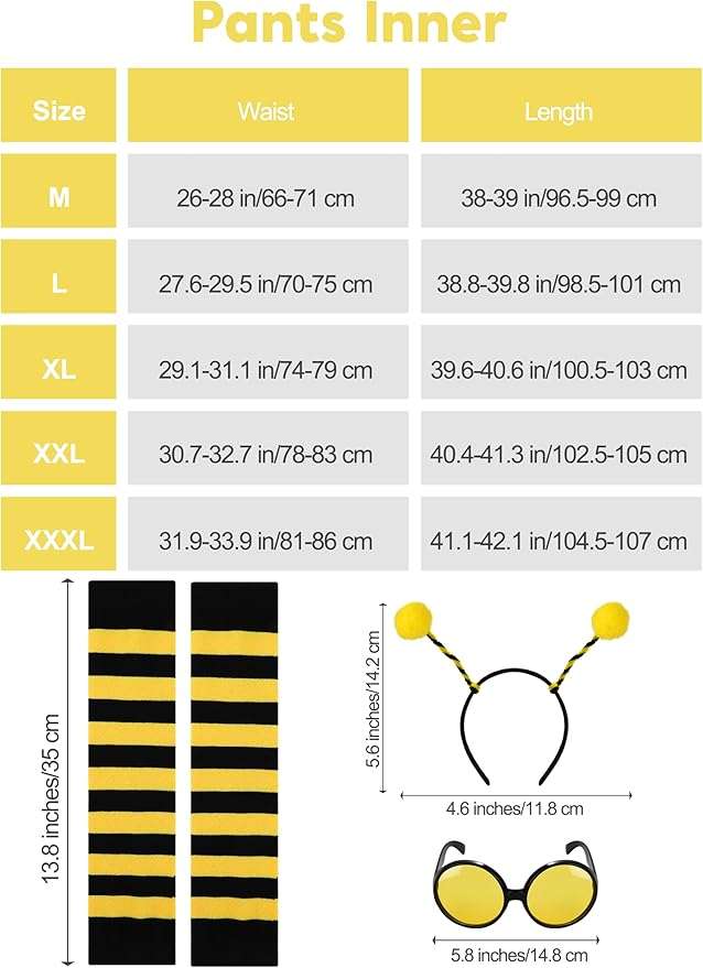 AOTHSO 7 Pack Halloween Women Bee Costume Set Bumble Bee Wings Headband Socks Lady Bee for Halloween Accessories - 4