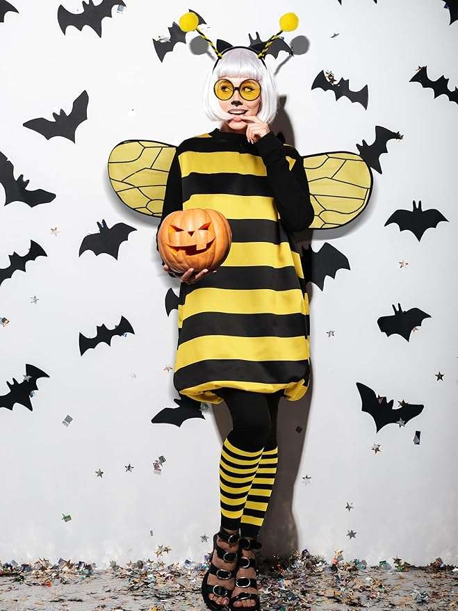 AOTHSO 7 Pack Halloween Women Bee Costume Set Bumble Bee Wings Headband Socks Lady Bee for Halloween Accessories - 6