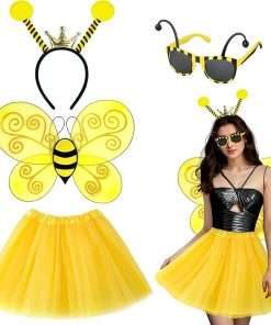 Bee Costume Accessories, Bee Costume Adult Women with Bee Wings Antenna Headband Bee Galsses Yellow Tutu for Girls - 1