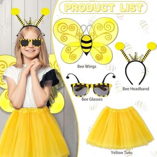 Bee Costume Accessories, Bee Costume Adult Women with Bee Wings Antenna Headband Bee Galsses Yellow Tutu for Girls - 2