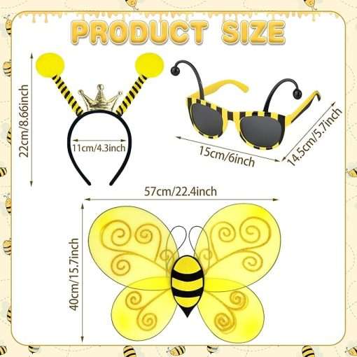 Bee Costume Accessories, Bee Costume Adult Women with Bee Wings Antenna Headband Bee Galsses Yellow Tutu for Girls - 3
