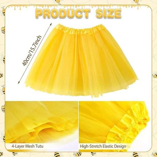 Bee Costume Accessories, Bee Costume Adult Women with Bee Wings Antenna Headband Bee Galsses Yellow Tutu for Girls - 4