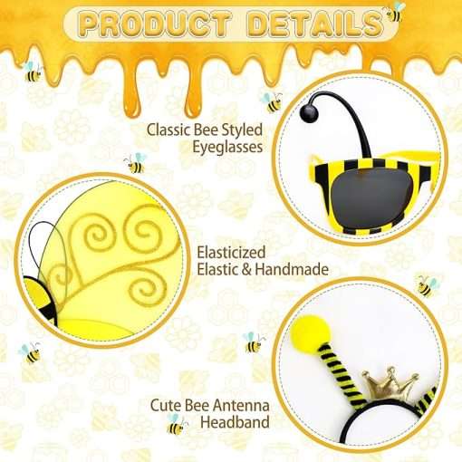 Bee Costume Accessories, Bee Costume Adult Women with Bee Wings Antenna Headband Bee Galsses Yellow Tutu for Girls - 5