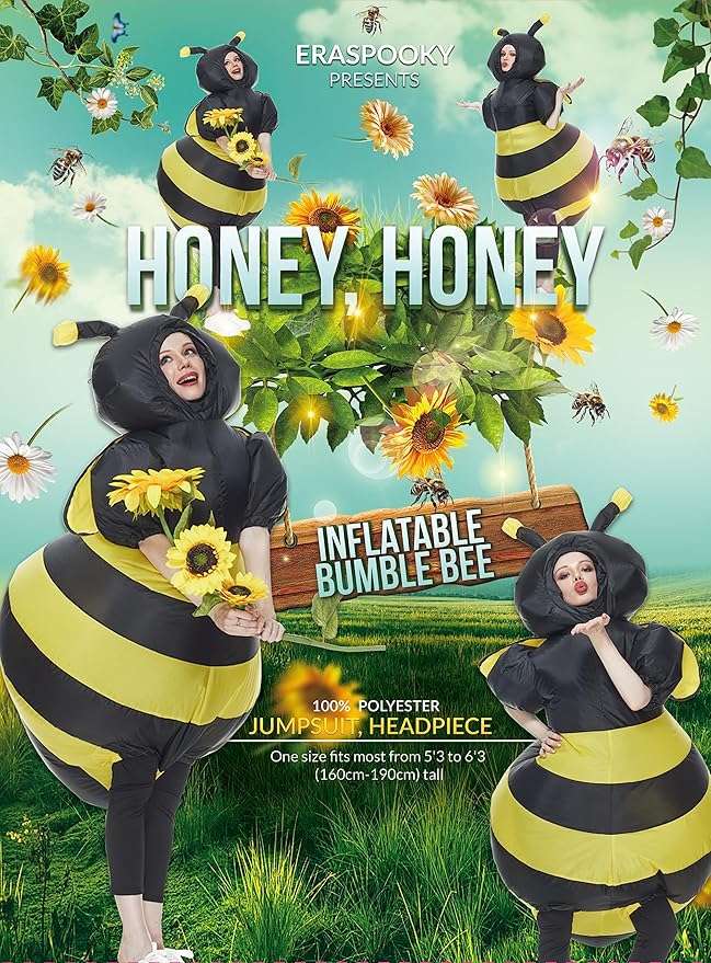 Halloween Adult Inflatable Bumble Bee Costumes Women Blow Up Fancy Bee Costumes Men Party Outfits - 2