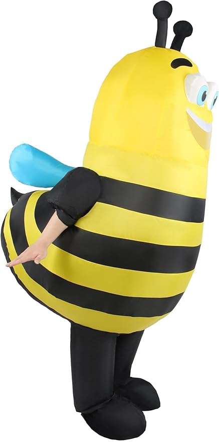 Inflatable Bee Costume Adult Men Women Outfit Unisex Onesie Full Body Bumble Bee Funny Costumes Fancy Dress Blow Up Suit for Halloween Holiday Cosplay Parties Animal - 2