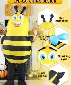 Inflatable Bee Costume Adult Men Women Outfit Unisex Onesie Full Body Bumble Bee Funny Costumes Fancy Dress Blow Up Suit for Halloween Holiday Cosplay Parties Animal - 3