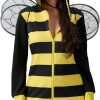 Vohawsa Halloween Queen Bees Costume for Women Stripe Hooded Top with Wing Halloween Fancy Dress Up Clothes - 1
