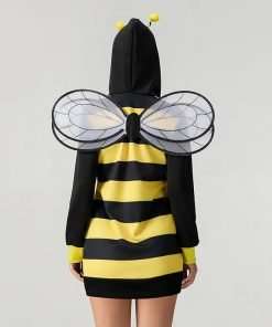Vohawsa Halloween Queen Bees Costume for Women Stripe Hooded Top with Wing Halloween Fancy Dress Up Clothes - 4