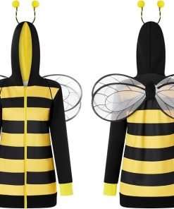 Vohawsa Halloween Queen Bees Costume for Women Stripe Hooded Top with Wing Halloween Fancy Dress Up Clothes - 6