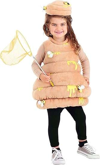 Toddler Bustling Beehive Costume - Beehive Tunic with Hook and Loop Closure, Plush Bee Details Attached to Hive - 2