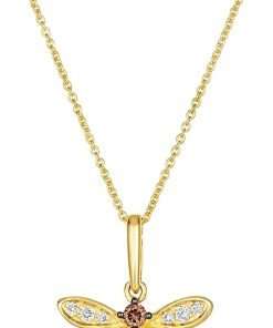 Chocolate Diamond and Enamel Honey Bee Pendant Necklace for Women in 14k Yellow Gold (Brown, cttw) on 18 or 20 Inch Long Chain with Lobster Claw Clasp by LeVian - 1