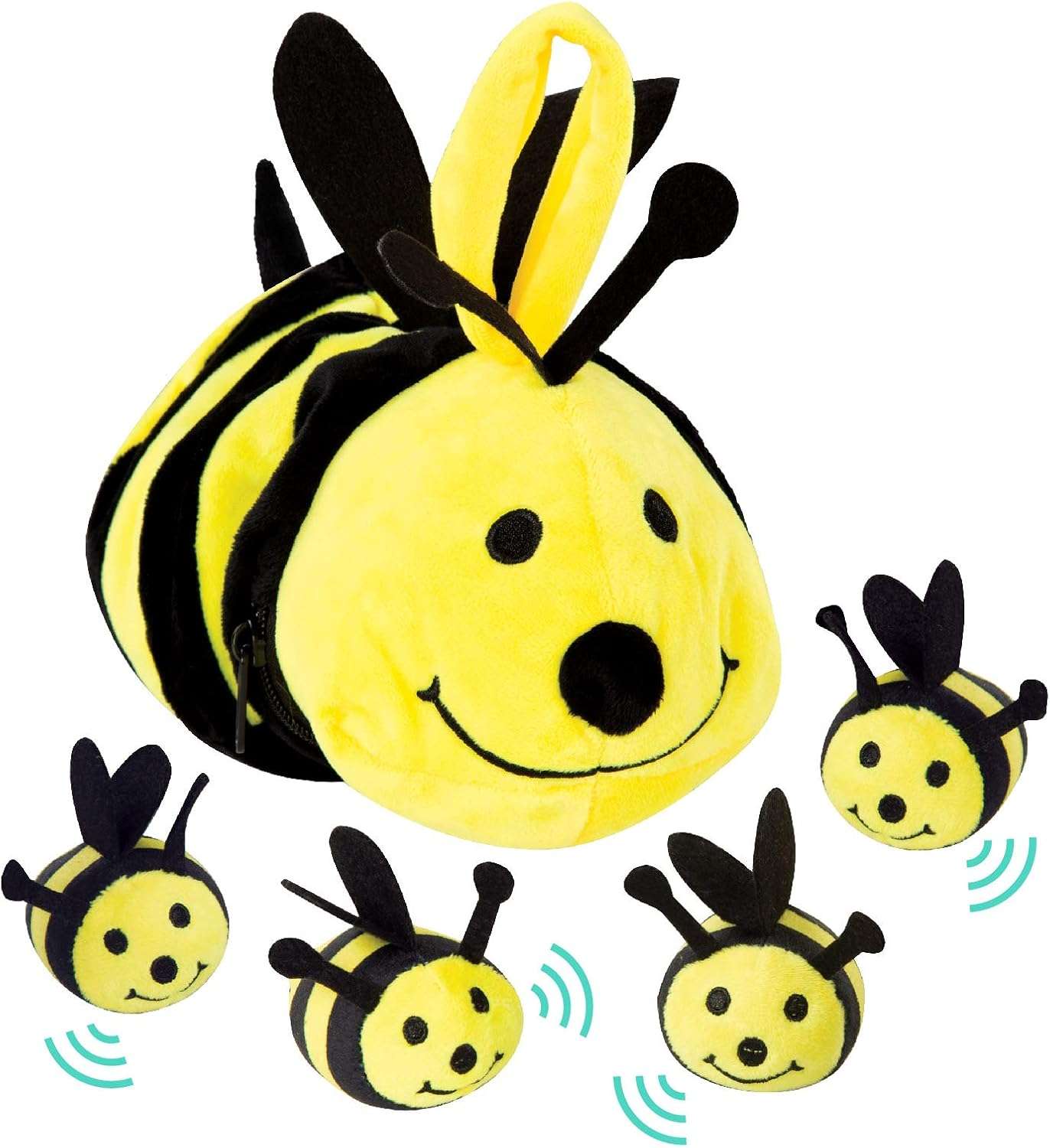 Etna Plush Buzzing Bees Toy - Cute Soft Mommy Bee Carrier Holds 4 Baby Bee Dolls, Squeeze Activated Sounds - 1