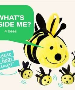Etna Plush Buzzing Bees Toy - Cute Soft Mommy Bee Carrier Holds 4 Baby Bee Dolls, Squeeze Activated Sounds - 3