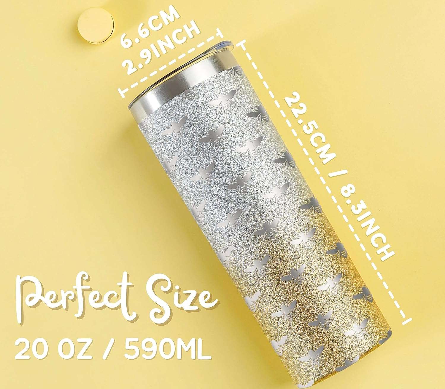 Onebttl Unique Bee Gifts for Women, Girls - Bee Themed Gifts - Bee Cup for Her on Birthday, Holidays - 20 oz SS304 Stainless Steel Tumbler with Lid and Straw - Bee Pattern - 2