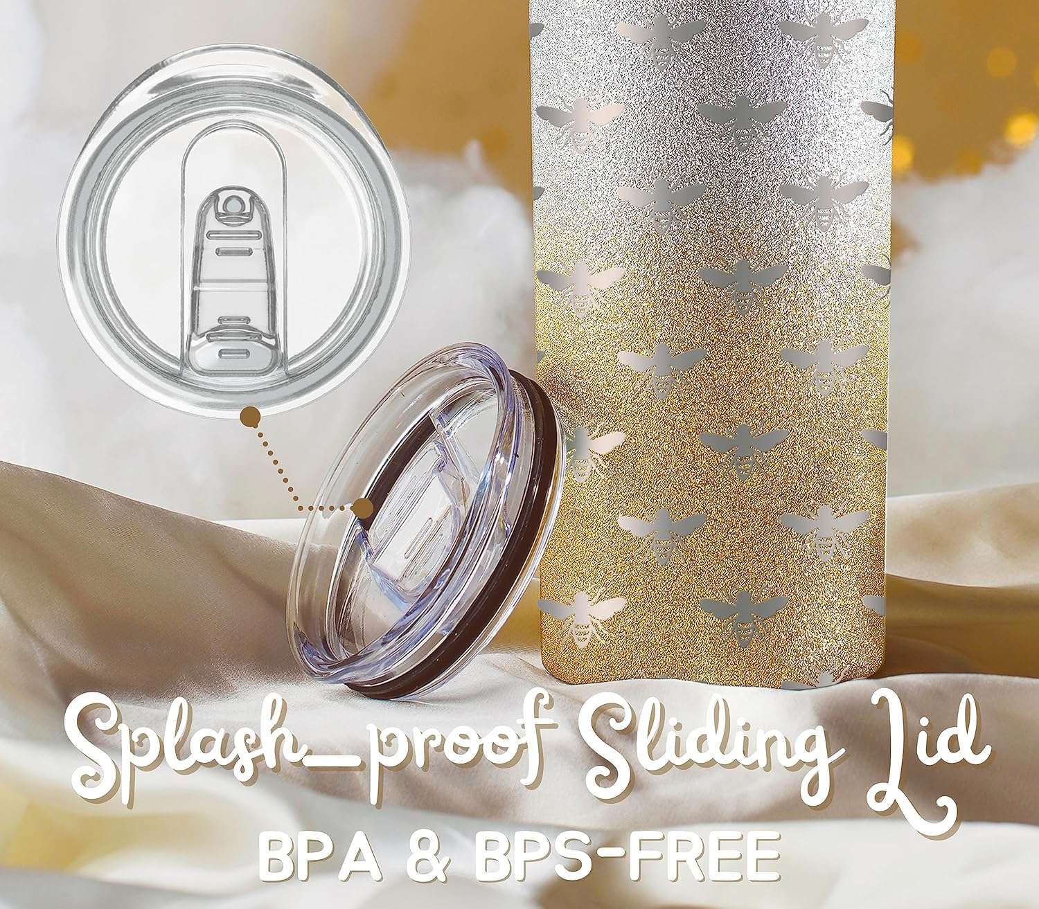 Onebttl Unique Bee Gifts for Women, Girls - Bee Themed Gifts - Bee Cup for Her on Birthday, Holidays - 20 oz SS304 Stainless Steel Tumbler with Lid and Straw - Bee Pattern - 3