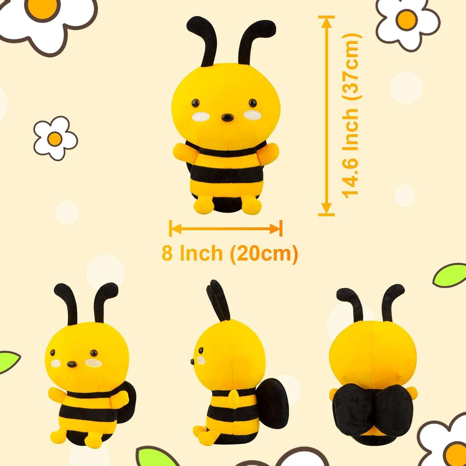 Putrer Bee Plush Toy,12 Bee Stuffed Animal,Soft Honeybee Plush Doll Gift for Kids Birthday Party,Christmas,Valentine (12 inch) - 2