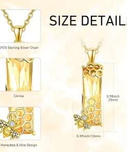 AENEAS Bee Necklace for Women Sterling Silver Honeycomb Pendant Necklace Citrine Necklace Crystal Jewelry Bumble Gifts for Her Wife Mom - 2