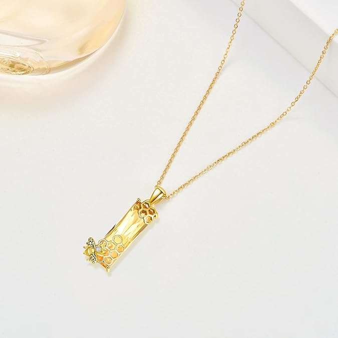 AENEAS Bee Necklace for Women Sterling Silver Honeycomb Pendant Necklace Citrine Necklace Crystal Jewelry Bumble Gifts for Her Wife Mom - 3
