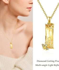 AENEAS Bee Necklace for Women Sterling Silver Honeycomb Pendant Necklace Citrine Necklace Crystal Jewelry Bumble Gifts for Her Wife Mom - 4