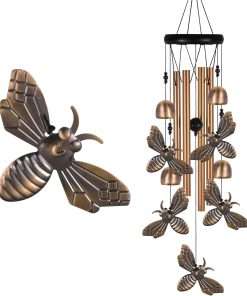 Bronze Bee Wind Chime, Gifts for Mom, Home, Garden, Balconies, Room, Patio, Indoor, Outdoor Bee Decoration, Bee Chimes, with 4 Aluminum Tubes 5 Bees Wind Chimes, Bee Wind Catcher, Bee Wind Bells Decor - 1